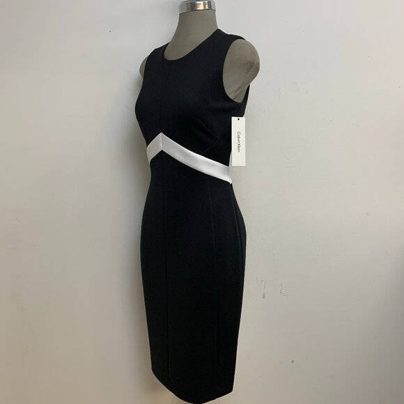 New! Calvin Klein Elegant Color Block Black White Sheath Dress - Picture 2 of 3